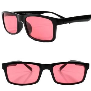 Classic 80s 90s Stylish Fashion Mens Womens Red Lens Black Rectangle Sunglasses